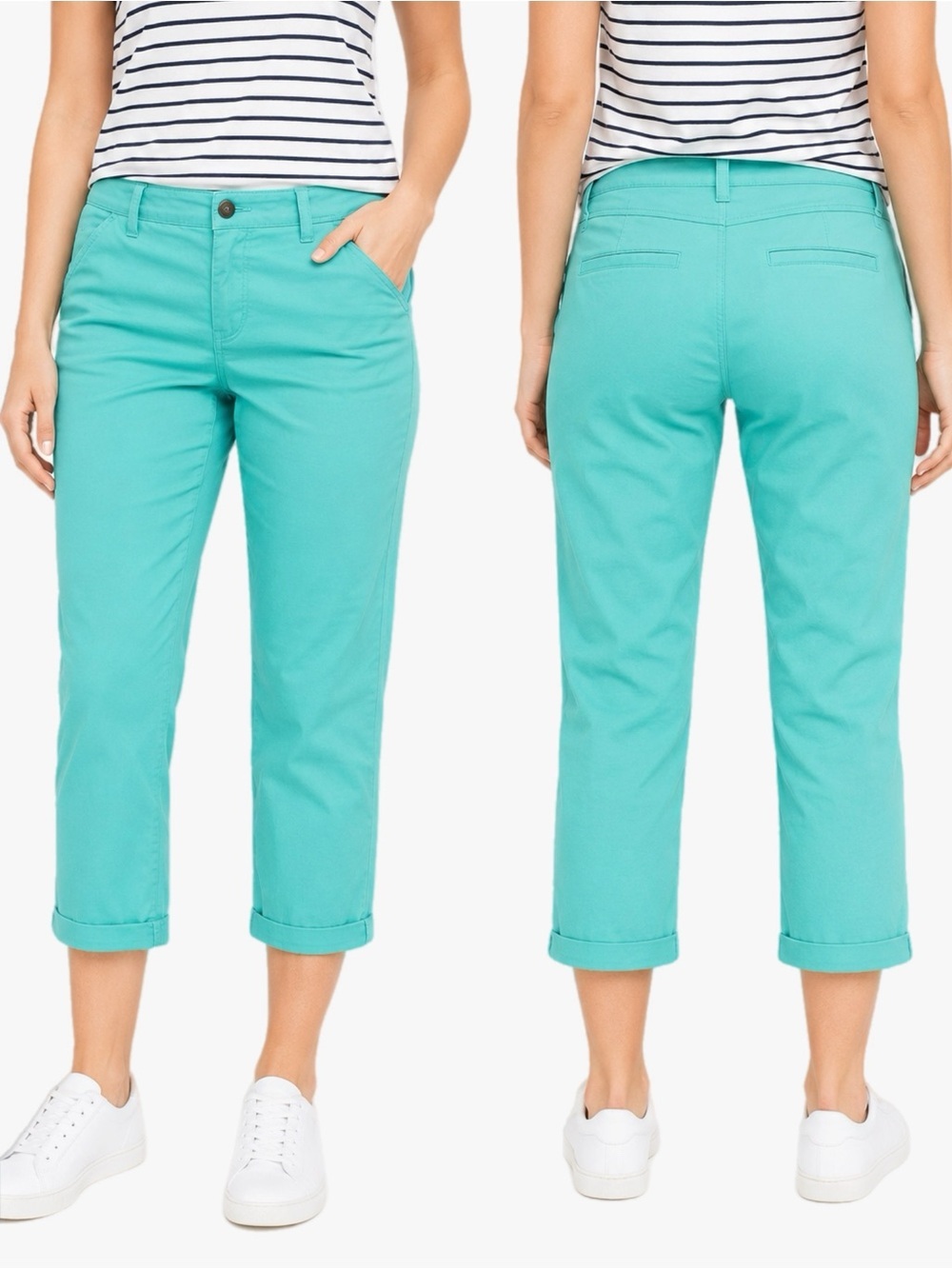Market & Spruce Women’s Size 2 Teal Capri Pants Rolled Cuff Cropped Chino